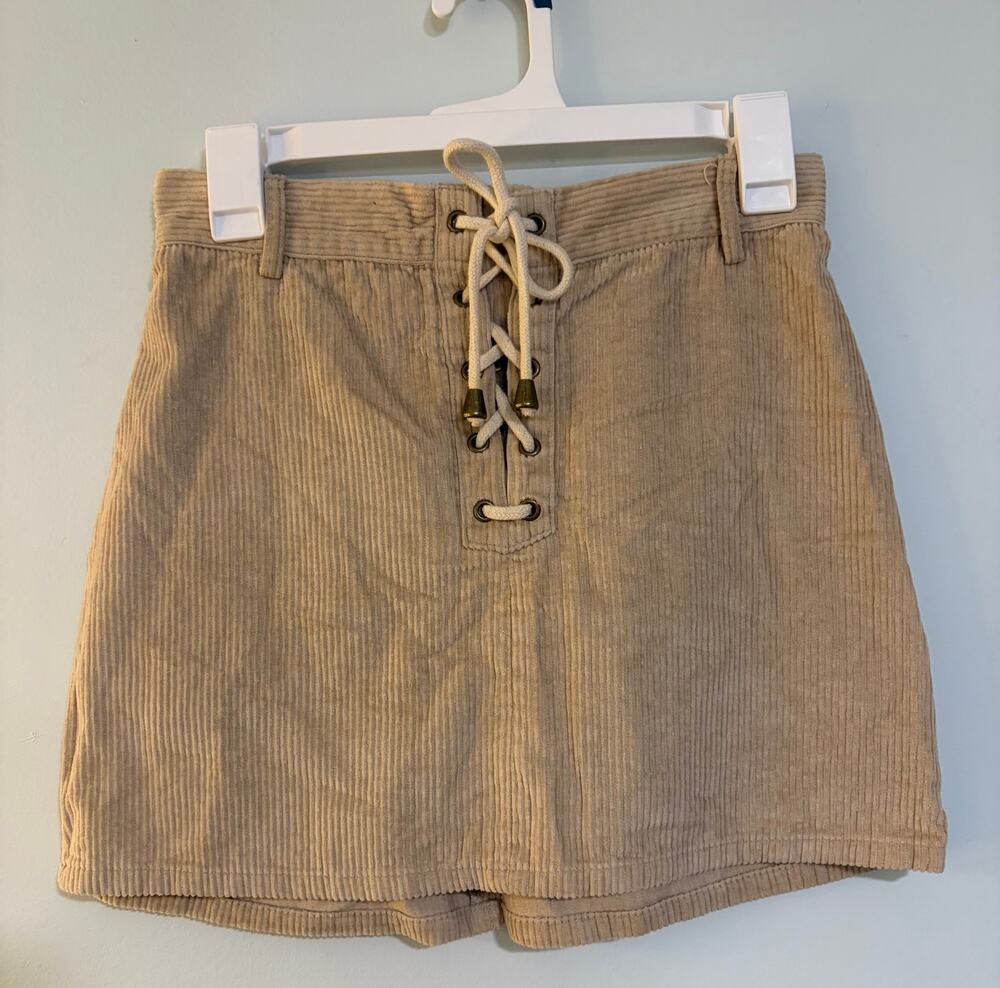 Kendall & Kylie Size S Tan Corduroy Lace Up Mini Skirt High Rise Y2K
